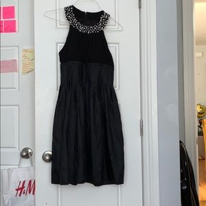 Pearl Beaded Neck Black Dress